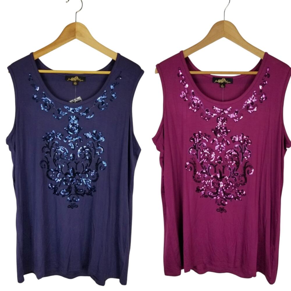 Joan Boyce HSN NWT Lot of 2 Sequin Jersey Knit Tank Tops Women's Size XL